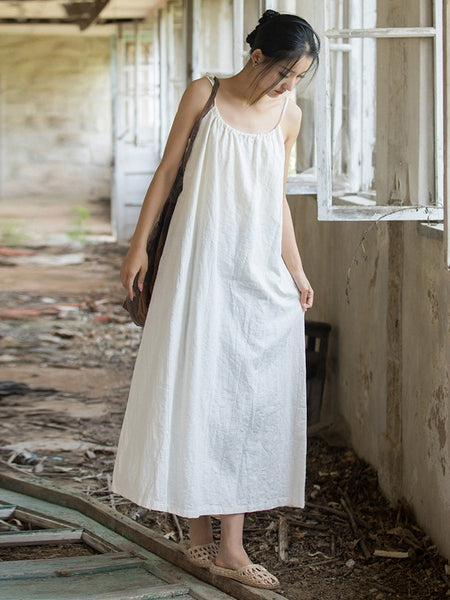 Plus Size Women Summer Vintage Solid Loose Vest Dress II1058 BXF