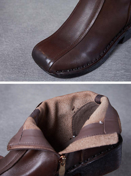 Women Autumn Genuine Leather Spliced Mid-Heel Boots AH1050 YYDS