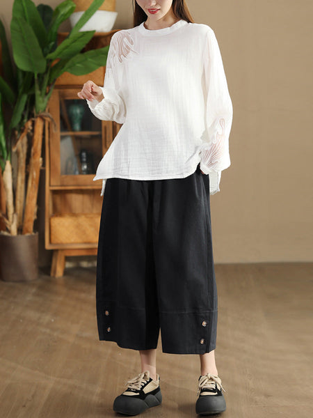 Women Autumn Artsy Embroidery Stand Collar Cotton Blouse AI1076 ZMMM