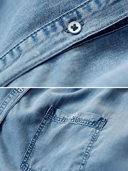 Plus Size Women Summer Casual Solid Blue Denim Dress HH030 MLXY