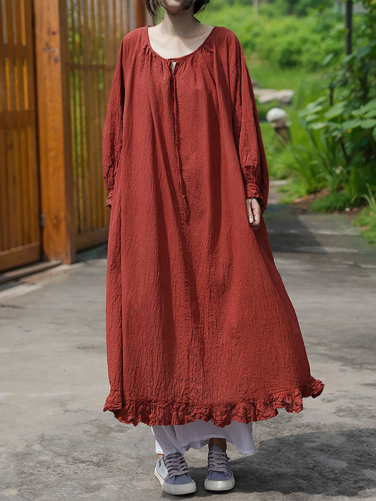 Women Artsy Summer Solid Loose Cotton Dress KL1003 Ada Fashion