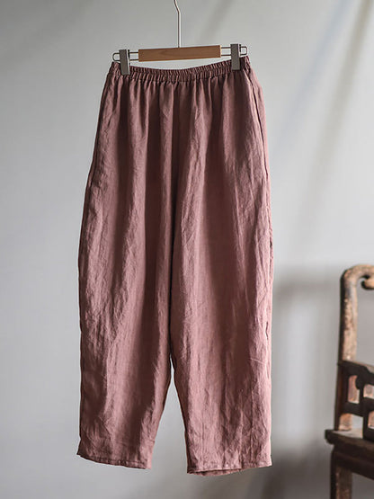 Women Vintage Spring Linen Solid Harem Pants FD040 QTMM