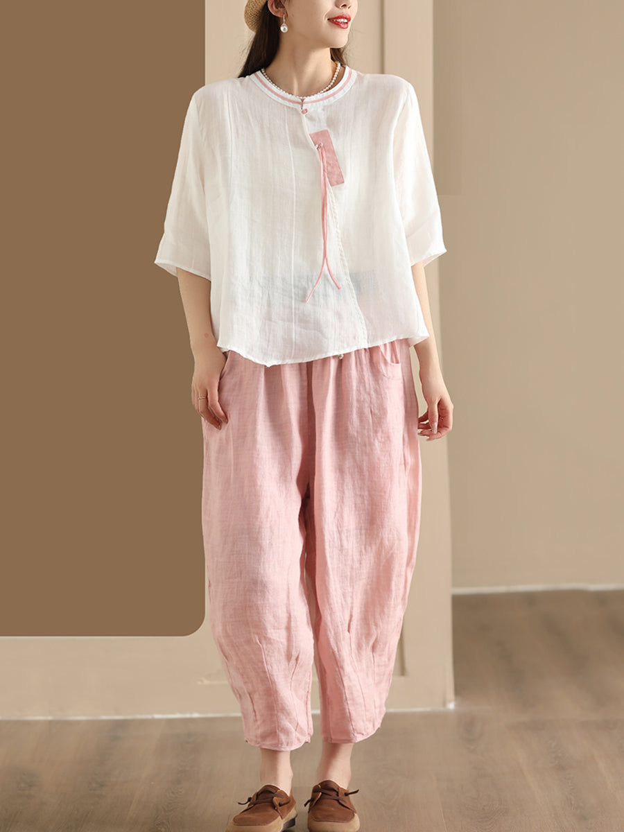 Women Ethnic Summer Spliced Ramie Shirt SC1022 Ada Fashion