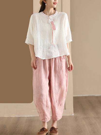 Women Ethnic Summer Spliced Ramie Shirt SC1022 Ada Fashion