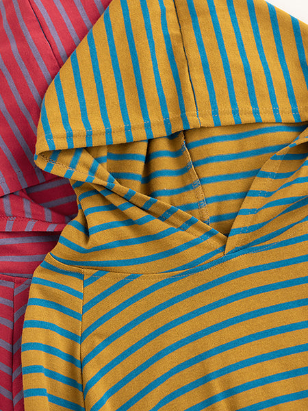 Women Casual Autumn Stripe Colorblock Hooded Sweatshirt AI1025 ZMMM