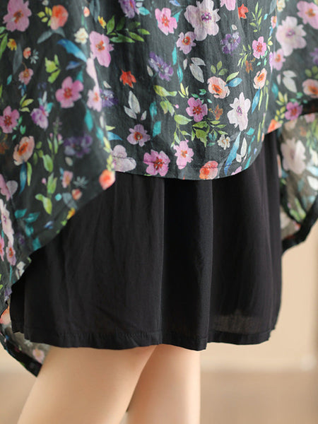 Women Artsy Summer Flower Ramie A-shape Skirt CO1025 Ada Fashion