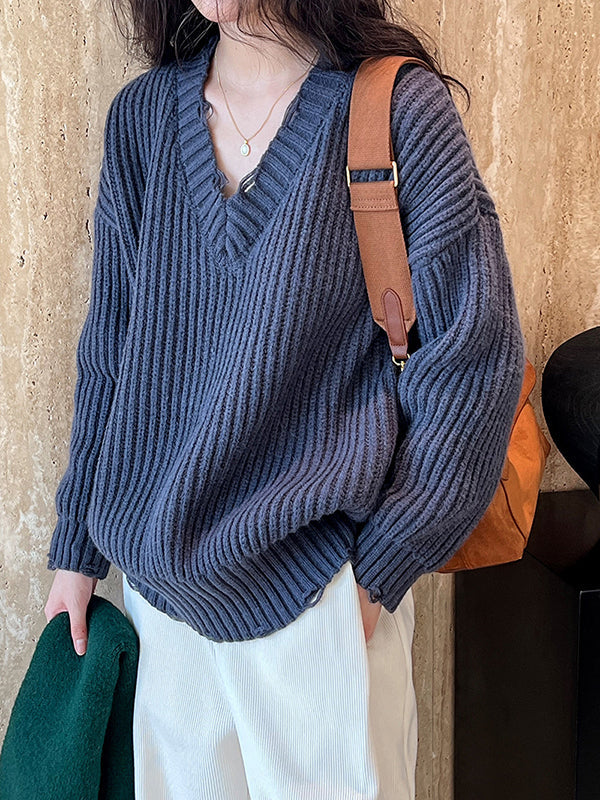 Urban Fuchsia V-Neck Long Sleeve Knit Sweater AN1046 Genistyle Shop