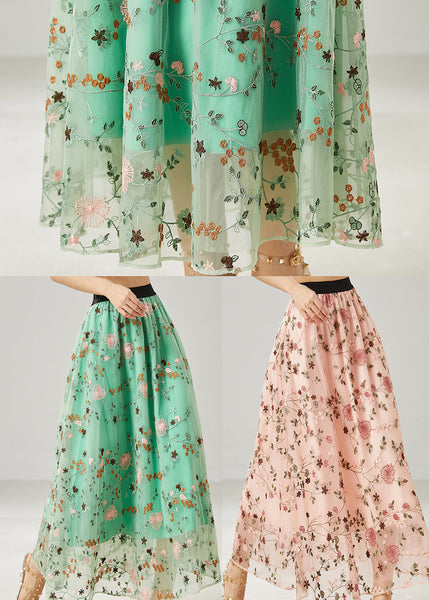 Italian Green Embroidered Tulle Skirts Summer AZ1044 shopify