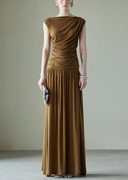 Pieces Wrinkled Brown Set Original Cotton Two Design Simple FashionChic