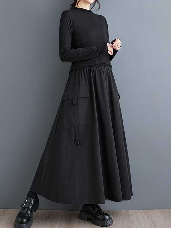 Sports Black Elasticity Pleated Pockets Split-Joint A-Line Skirt WS005 shopify