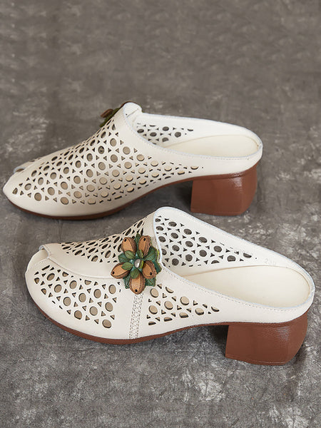 Women Summer Artsy Leather Cutout Flower Spliced Sandals OP1048 MXXZ