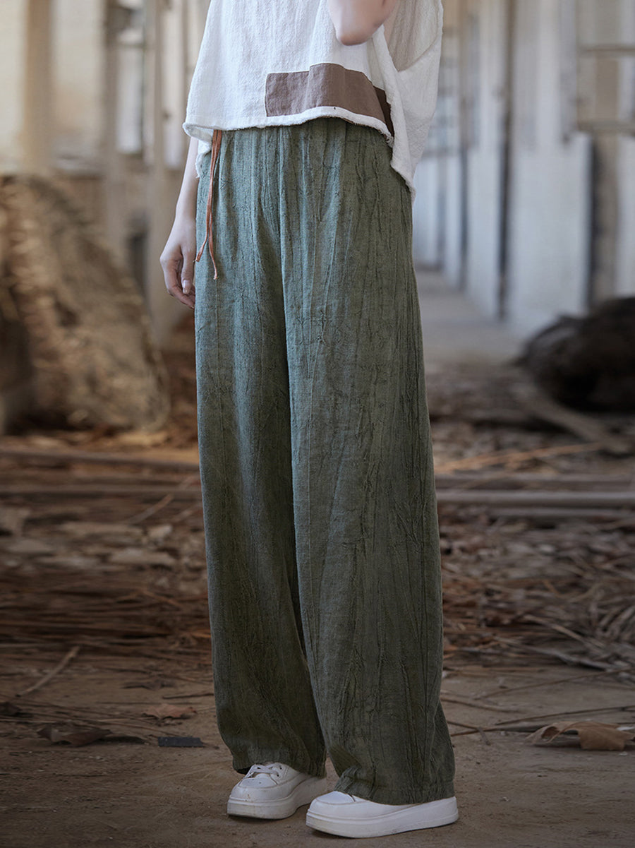 Women Summer Vintage Worn Straight Linen Pants IO1010 Ada Fashion