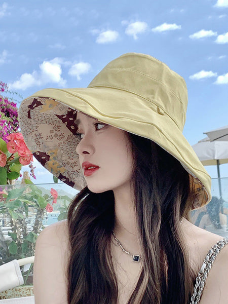 Women Casual Summer Solid Reversible Wearing Collapsible Hat LL005 BUYKUD