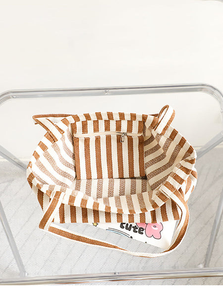 Casual Women Stripe Shoulder Canvas Bag FashionChic