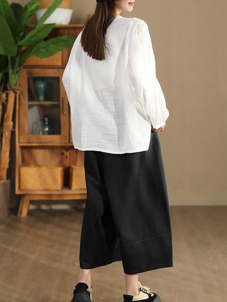 Women Autumn Artsy Embroidery Stand Collar Cotton Blouse AI1076 ZMMM