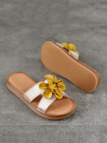 Slippers Genuine Flower Women Casual Leather FashionChic