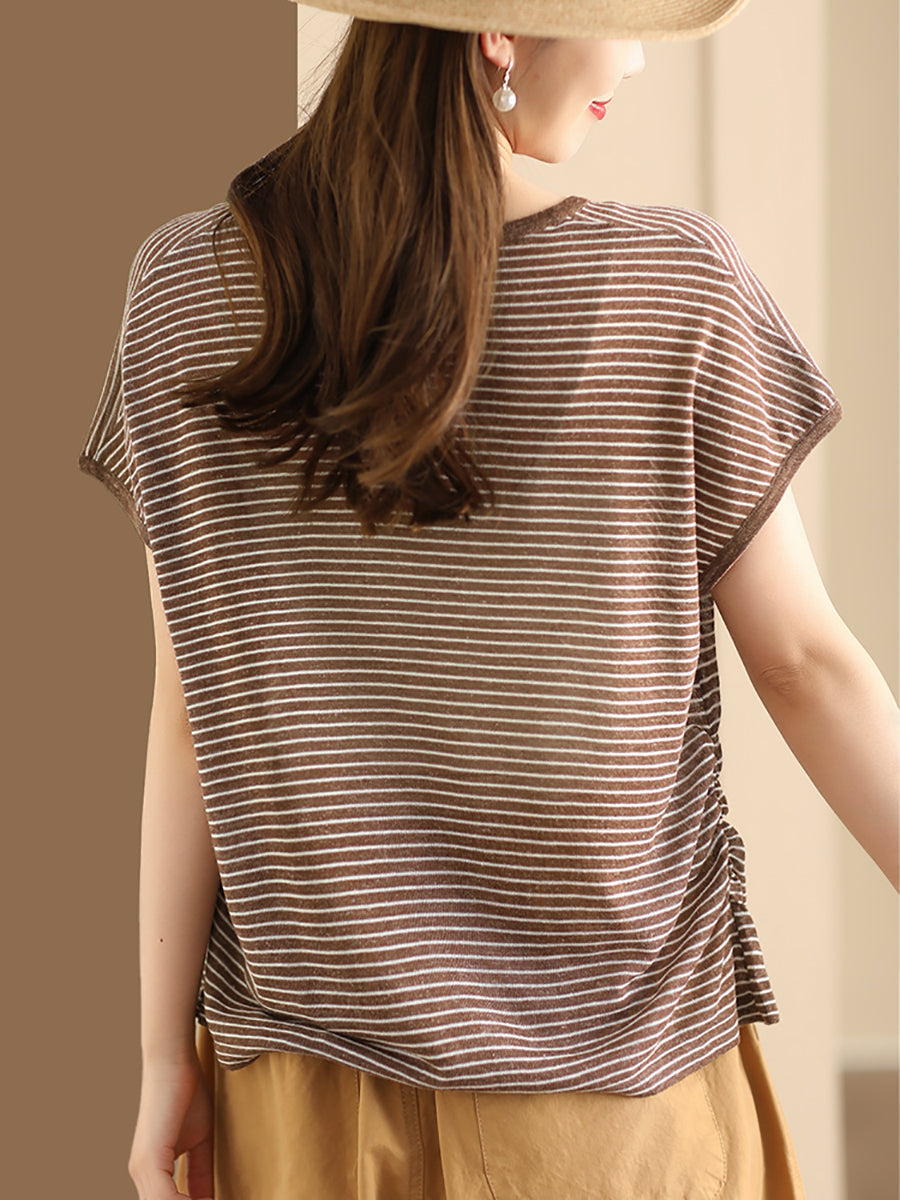 Women Summer Casual Stripe V-Neck Shirt AA1013 Ada Fashion