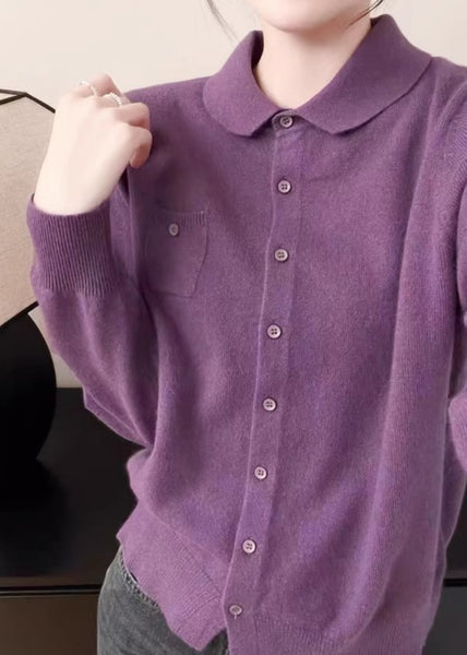 Handmade White Peter Pan Collar Pockets Solid Cotton Knitted Cardigans Fall QP009 OL-NCT241001