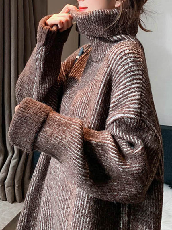 Design Loose Blue Contrast Color High-Neck Long Sleeve Sweater AN1054 Genistyle Shop