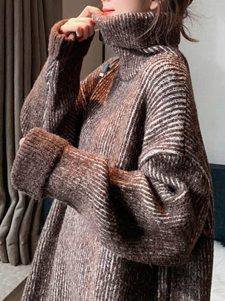 Design Loose Blue Contrast Color High-Neck Long Sleeve Sweater AN1054 Genistyle Shop