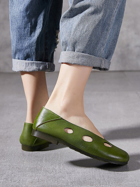 Women Summer Casual Solid Leather Cutout Soft Shoes IO1029 Ada Fashion