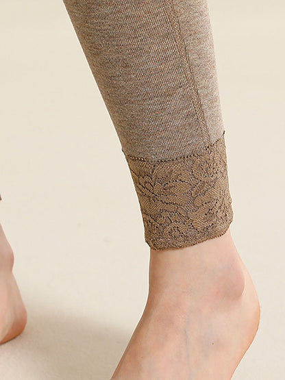 Women Winter Warm High Waist Lace Cashmere Leggings QM010 WEBR