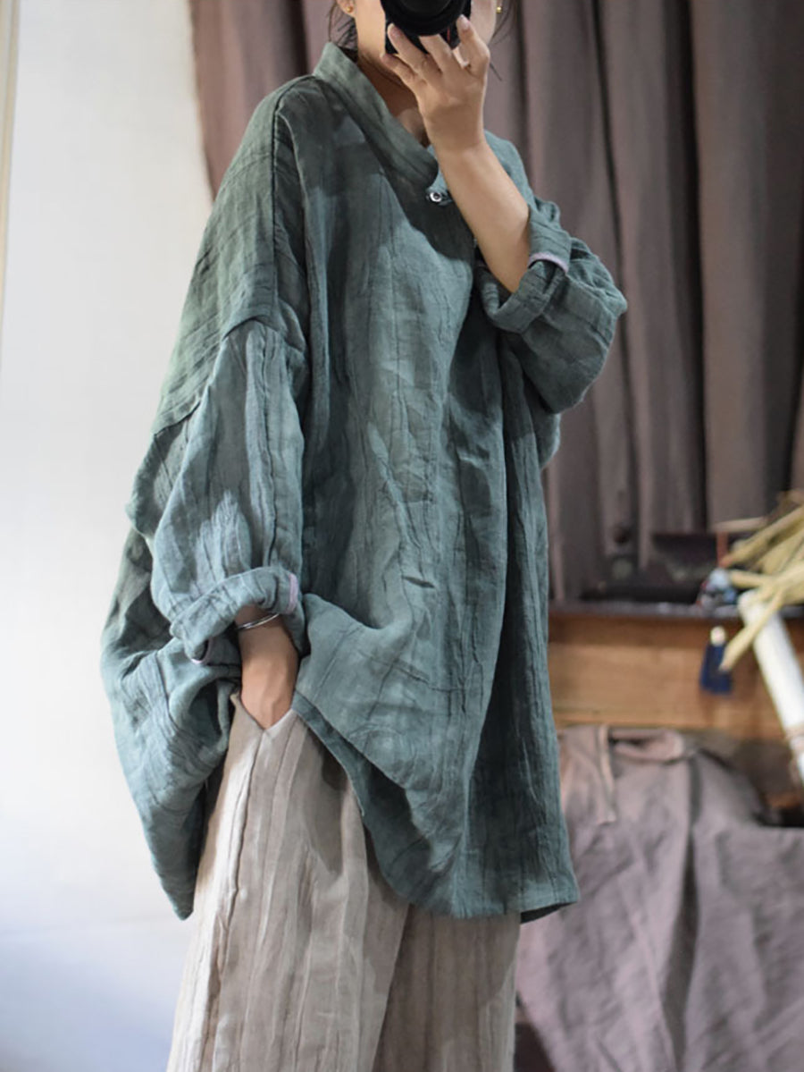 Women Vintage Solid Linen Loose Long Blouse KL1033 Ada Fashion