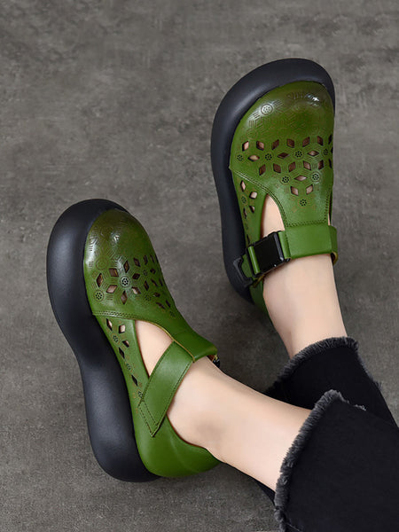 Out Hollow Casual Leather Women Genuine Shoes Summer Platform FashionChic
