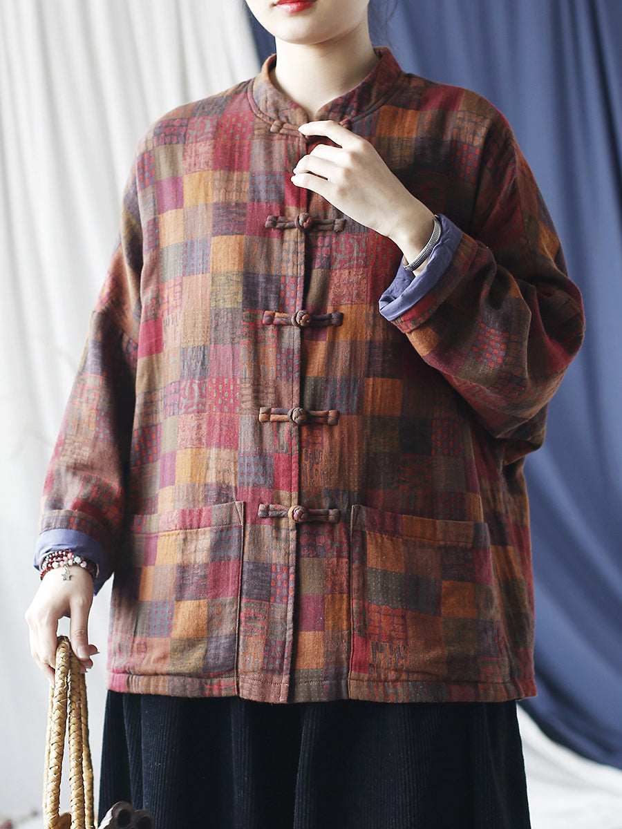 Women Vintage Spring Plaid Cotton Shirt Coat RR001 XIM