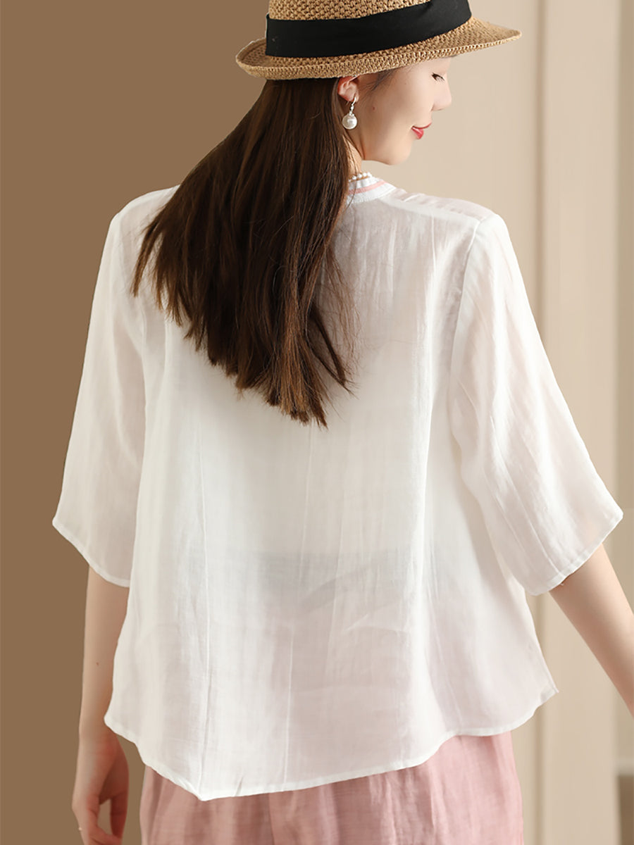 Women Ethnic Summer Spliced Ramie Shirt SC1022 Ada Fashion