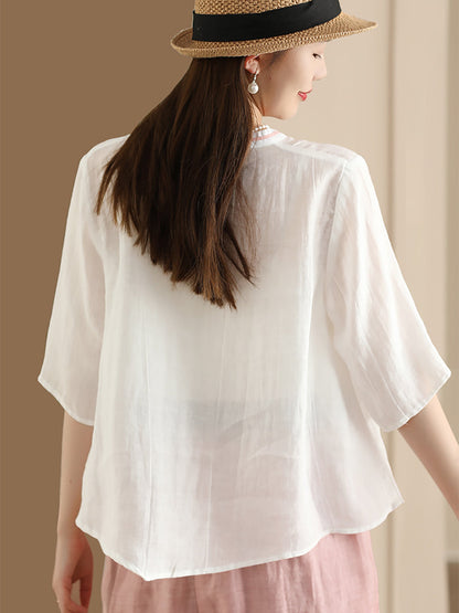 Women Ethnic Summer Spliced Ramie Shirt SC1022 Ada Fashion