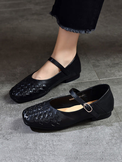 Women Summer Casual Leather Weave Low-Heel Shoes LL004 BUYKUD