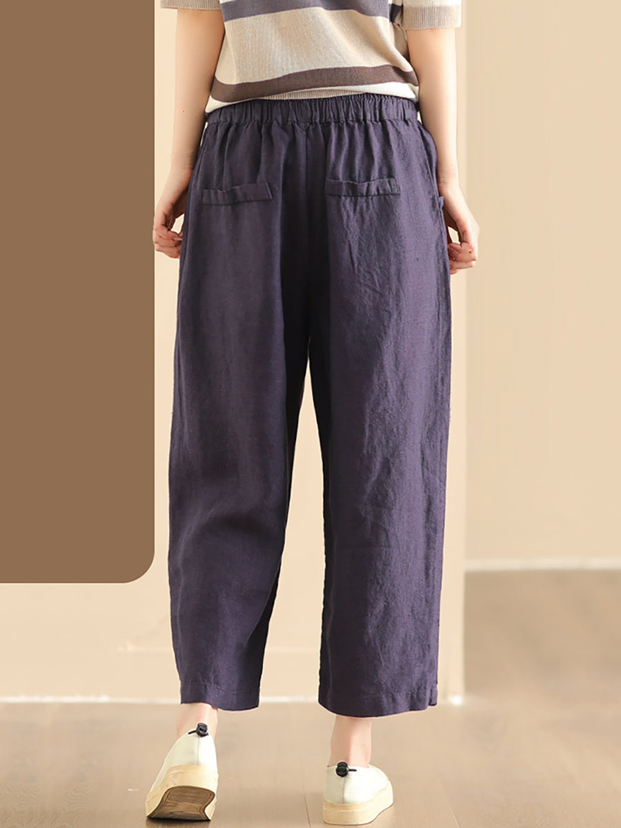 Women Summer Vintage Solid Linen Wide-leg Pants AA1017 Ada Fashion