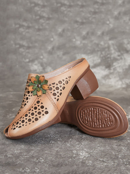 Women Summer Artsy Leather Cutout Flower Spliced Sandals OP1048 MXXZ