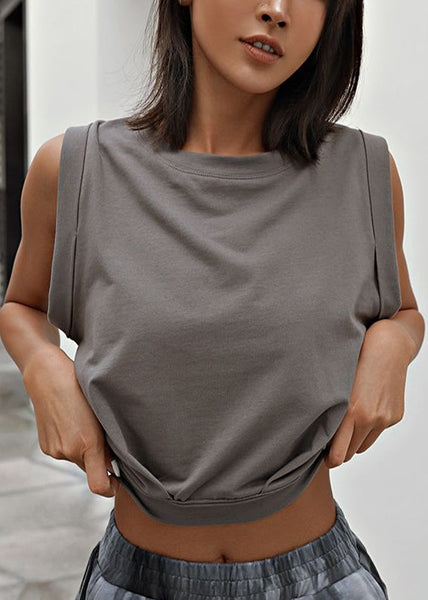 Short Cotton Grey Shirt Top Women Comfort Sleeveless FashionChic