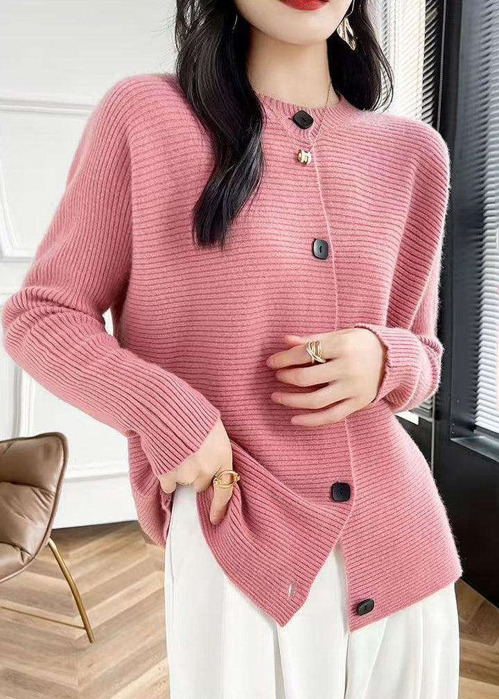Fine Pink O-Neck Button Cotton Knit Cardigans Fall QP046 OL-NCT241001