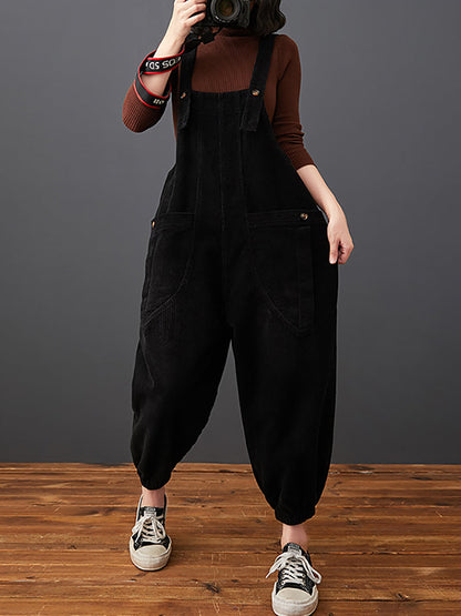 Women Commute Autumn Solid Corduroy Loose Jumpsuits AK1022 Genistyle Shop