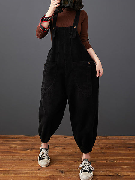 Women Commute Autumn Solid Corduroy Loose Jumpsuits AK1022 Genistyle Shop