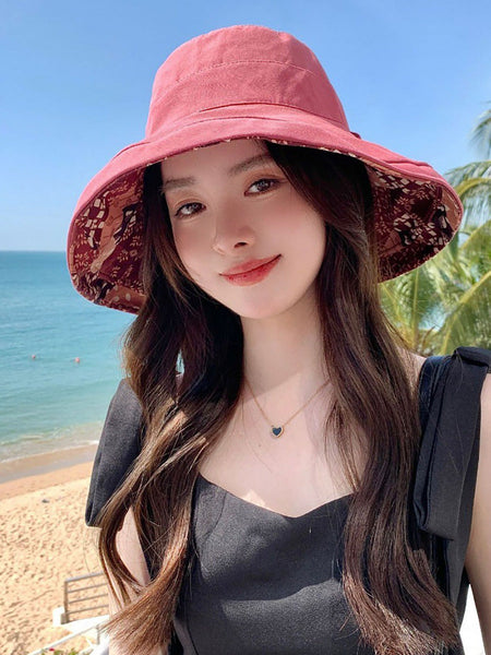 Women Casual Summer Solid Reversible Wearing Collapsible Hat LL005 BUYKUD