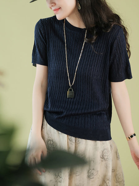 Women Summer Casual Knitted O-Neck Shirt CX035 ZMMM