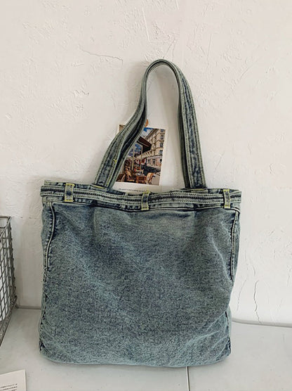 Women Vintage Solid Pocket Denim Handbag Shoulder Bag ZZ1008 Ada Fashion