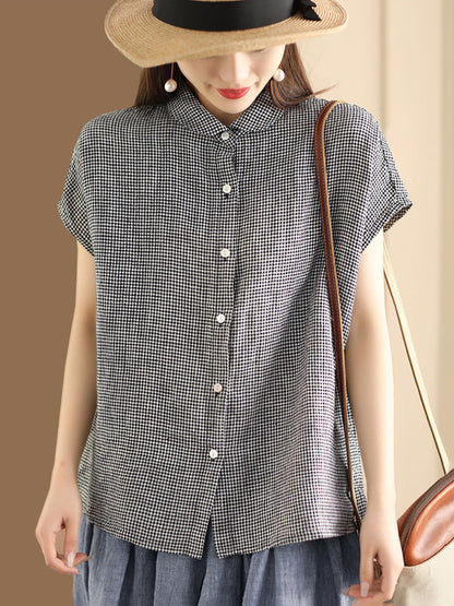 Plus Size Women Vintage Solid 100%Linen Button-up Shirt WE1048 Ada Fashion