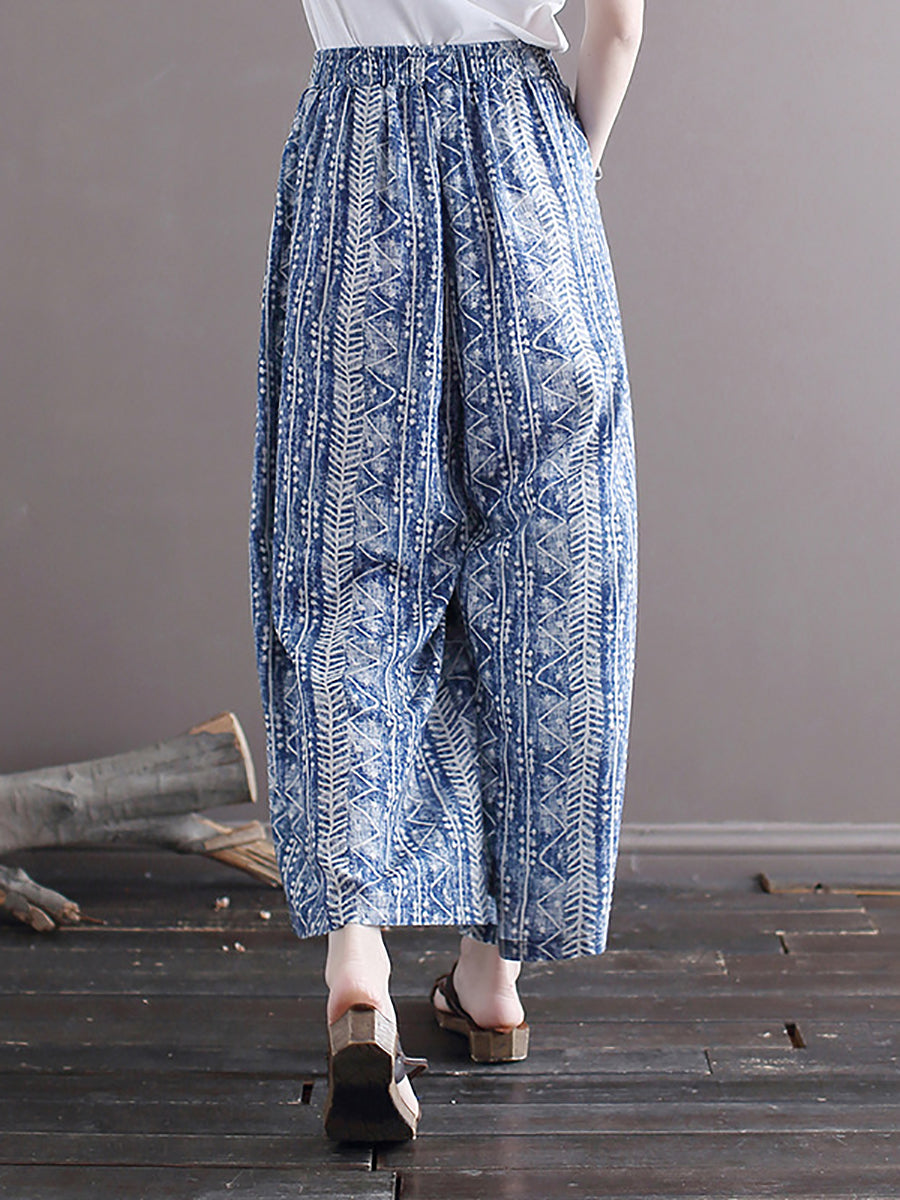 Women Summer Ethnic Batik Wide-leg Loose Pants LL001 XIM