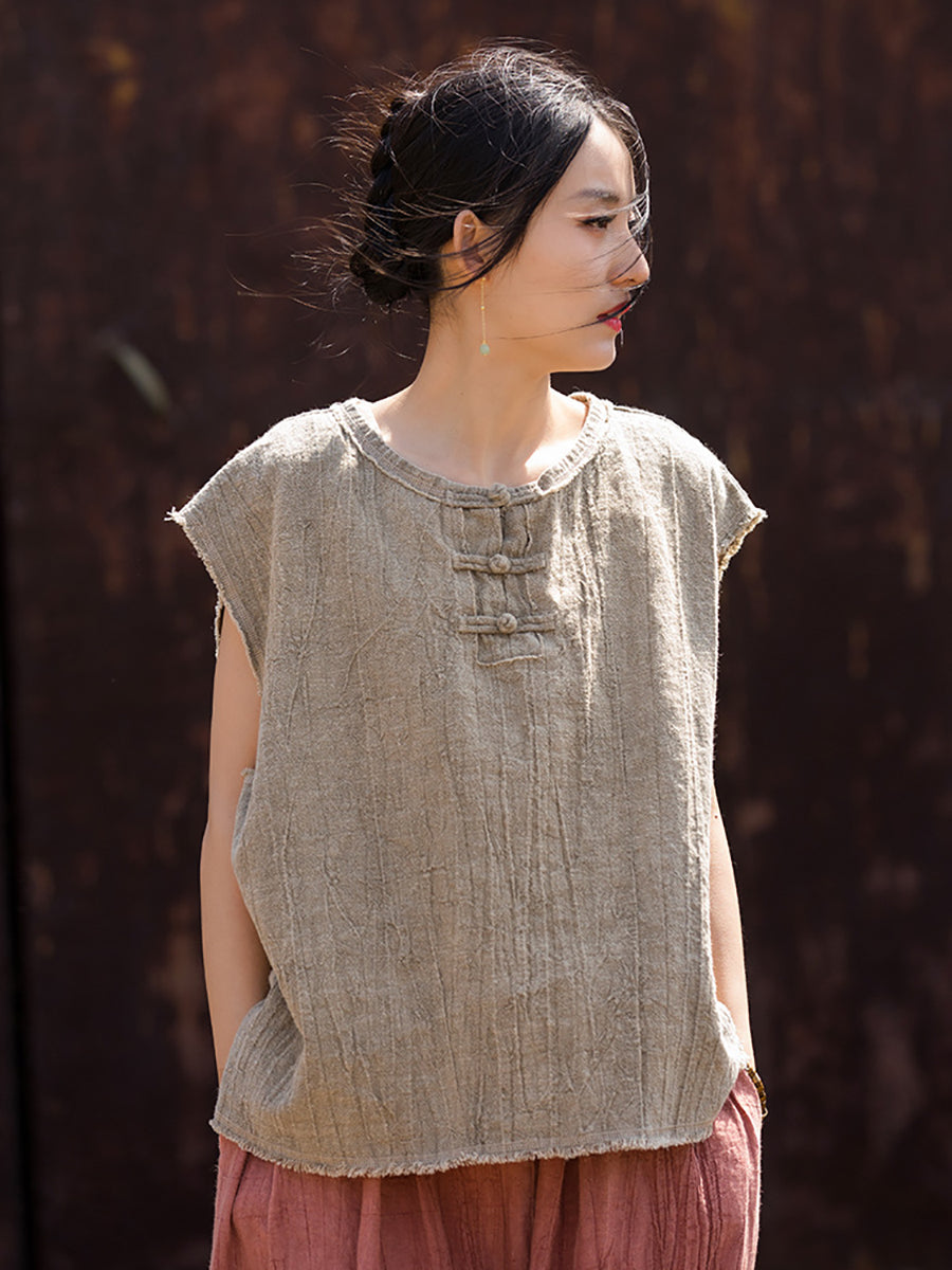 Women Summer Tie-dye Raw-edge Linen Vest CV1031 Ada Fashion