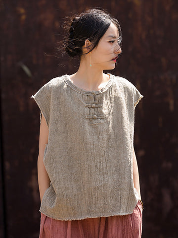 Women Summer Tie-dye Raw-edge Linen Vest CV1031 Ada Fashion