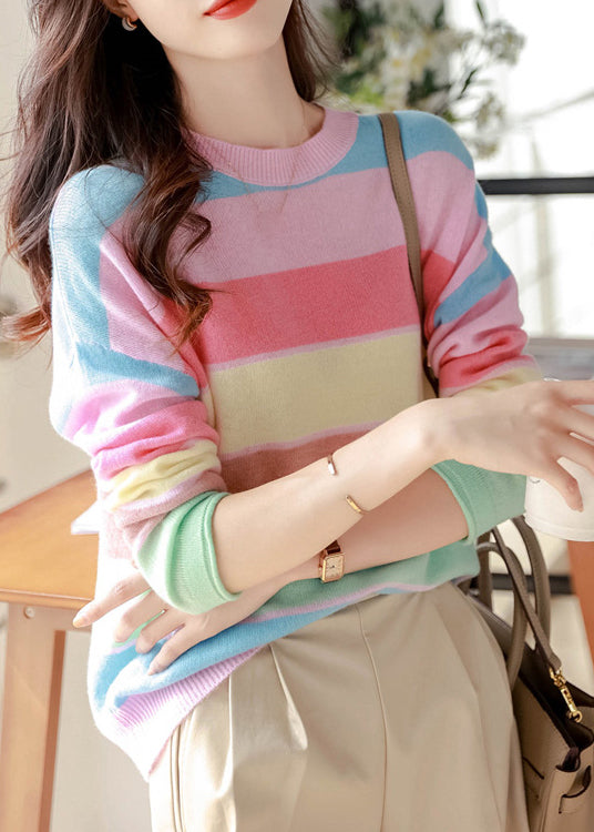 Stylish Rainbow O Neck Cozy Knit Sweaters Fall QX030 shopify