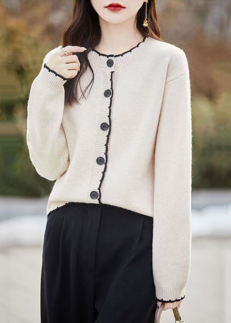 Classy Beige O Neck Button Wool Knit Cardigans Fall QX025 shopify