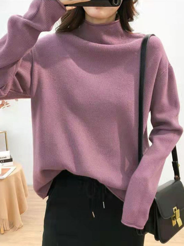 Casual Purple Half Turtleneck Long Sleeve Sweater AN1049 Genistyle Shop