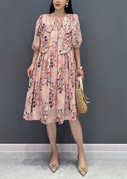 French Pink Print Fake Two Pieces Long Dress Summer AO1030 JDML-SDL240909