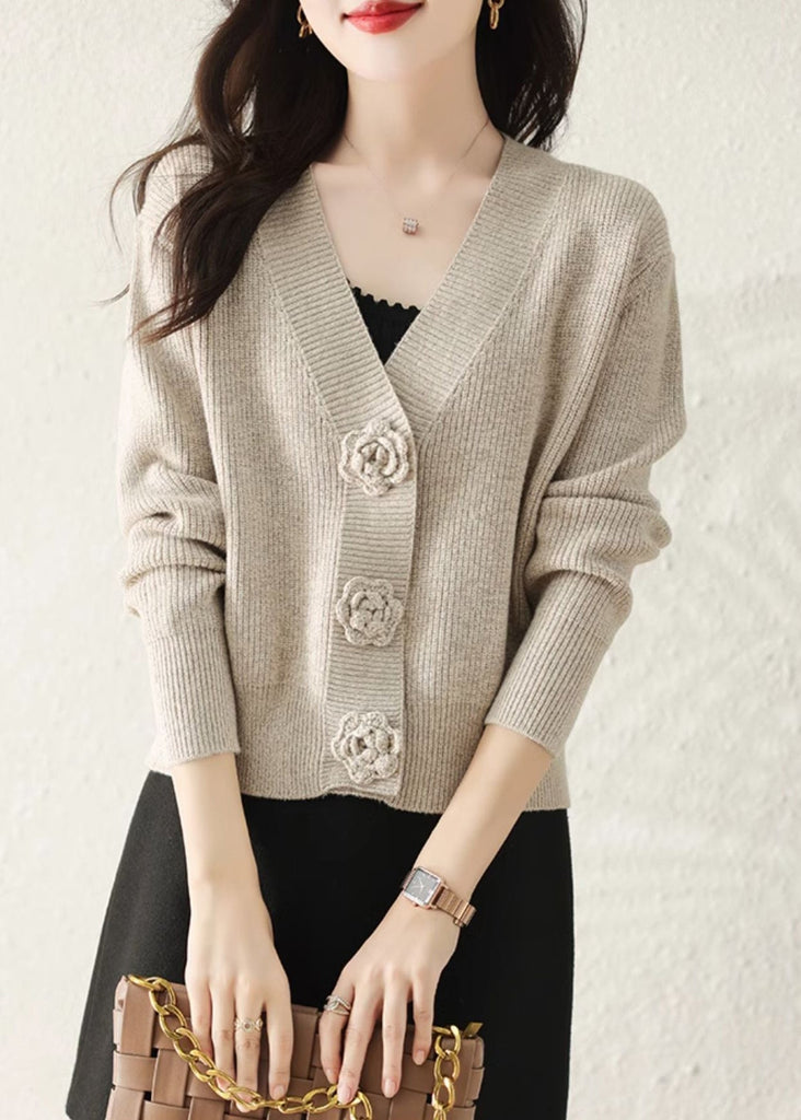 Stylish Apricot V Neck Button Knit Cardigans Fall QC029 shopify